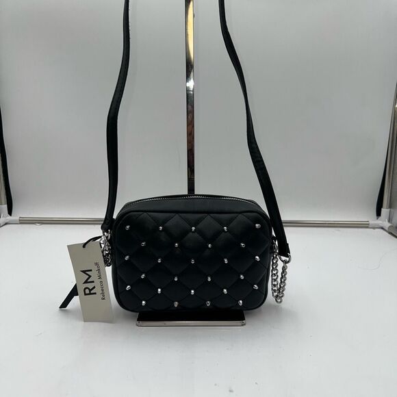 Rebecca Minkoff Diamond Quilt Top Zip Studded Vegan Leather Crossbody Bag - Picture 2 of 9